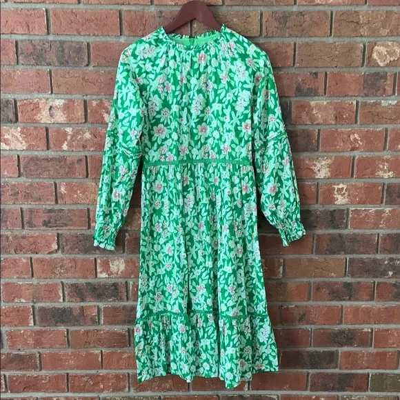 Floral Green Long Sleeve Dress - Picture 1 of 5